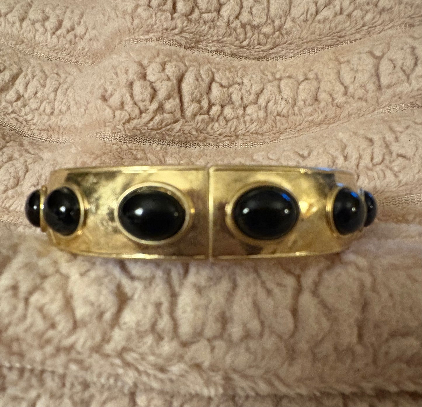Hammered Gold Stretch Statement Bracelet with Ovals Cabs available in 6 colors