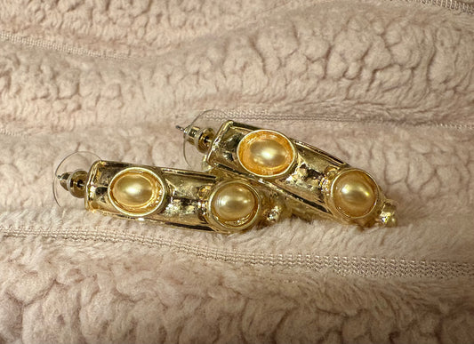 Hammered Gold Statement Hoop Earrings with Ovals Cabs available in 6 colors. Matching bracelets available