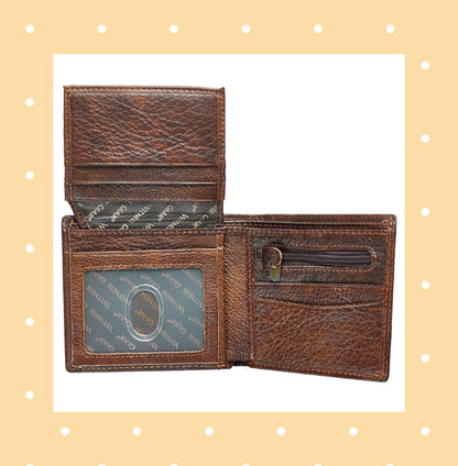 Strong and Courageous Two-tone Brown Full Grain Leather Wallet - Joshua 1:9