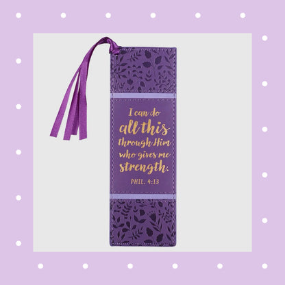 I Can Do All This Purple Faux Leather Bookmark - Philippians 4:13