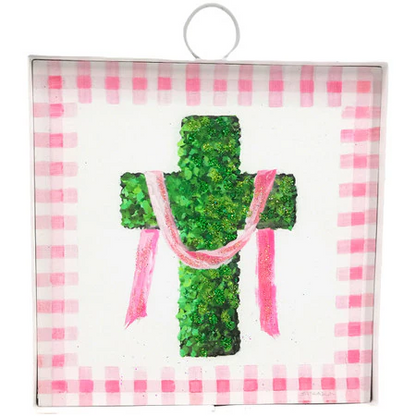 Decor - RTC Mini Art Pink Boxwood Cross