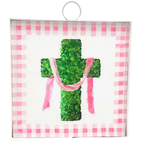 Decor - RTC Mini Art Pink Boxwood Cross