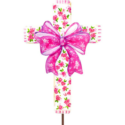 Decor - RTC Pink Roses Cross with Bow
