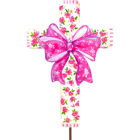 Decor - RTC Pink Roses Cross with Bow