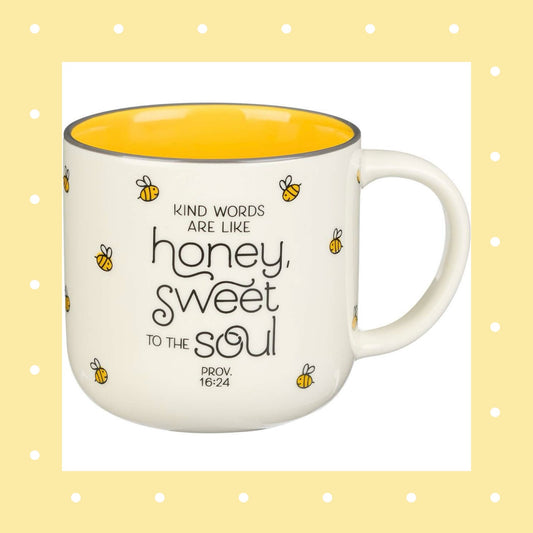 Honey Bee White and Yellow Ceramic Coffee Mug - Proverbs 16:24