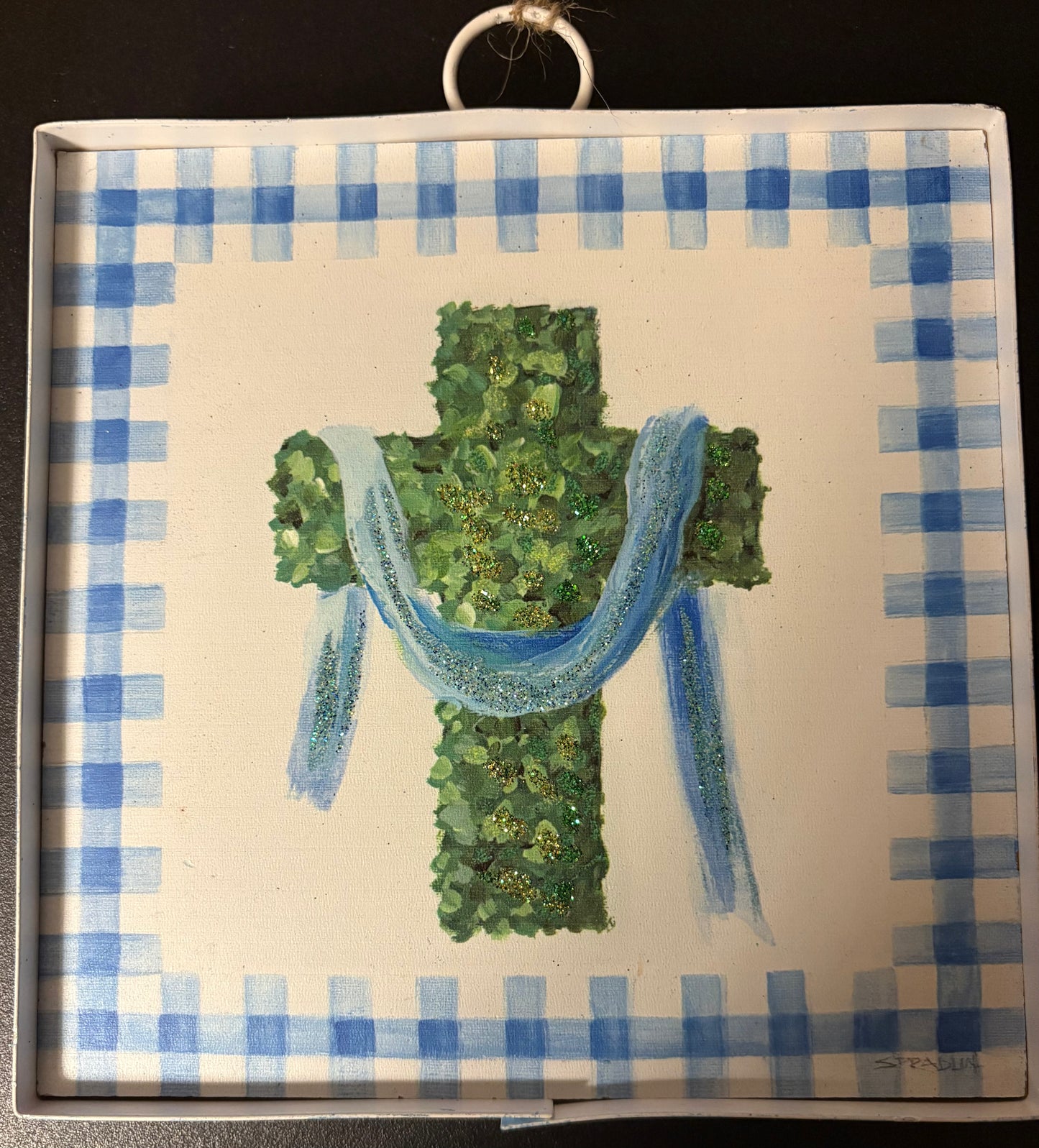 Decor - RTC Mini Art Blue Boxwood Cross