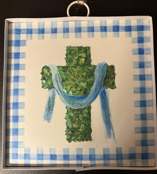 Decor - RTC Mini Art Blue Boxwood Cross