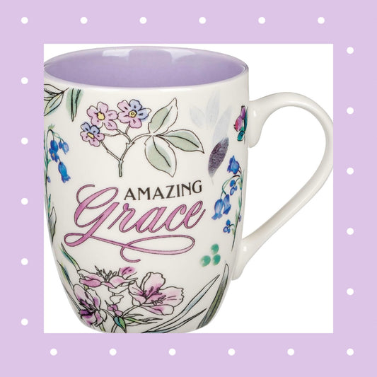 Amazing Grace Purple Floral Ceramic Mug