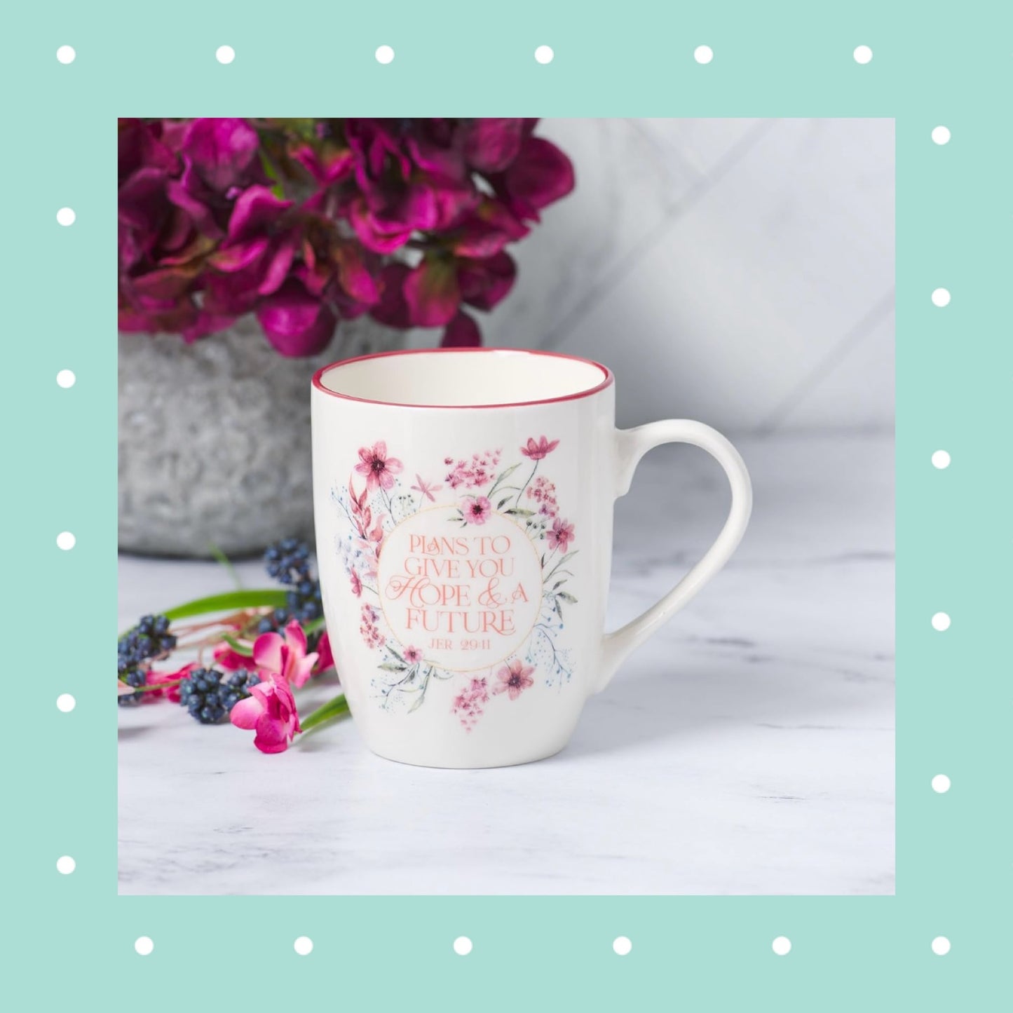Rosewood Pink Wildflower Ceramic Coffee Mug - Jeremiah 29:11