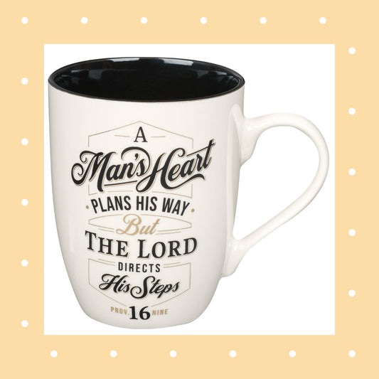 The Lord Directs His Steps White and Black Ceramic Coffee Mug - Proverbs 16:9