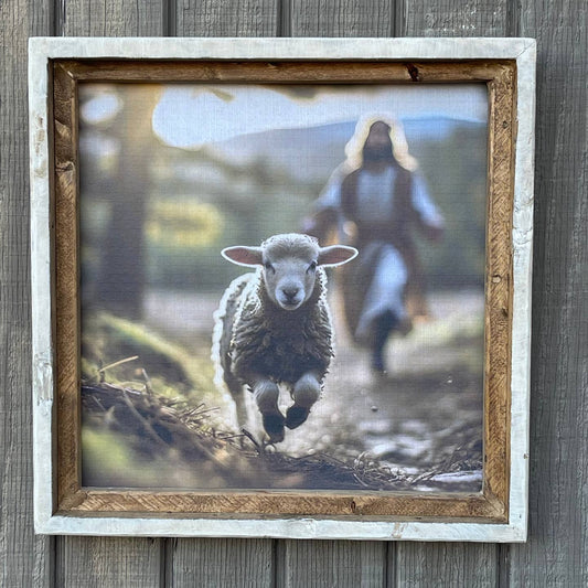 LOC -Good Shepherd Chasing After Lost Lamb 17X17 Print