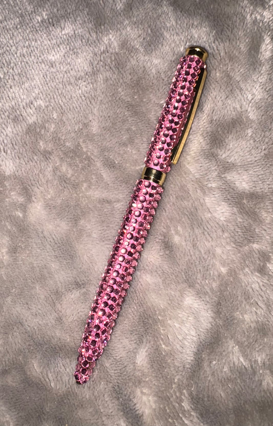 Bling Bling!! Fancy Writing Pen Pink Crystal with Gold Trim