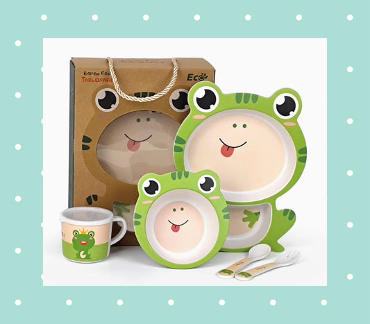 Cute Animal 5 piece Bamboo Fiber Dinnerware Plate and Bowl Set - eco friendly / non toxic