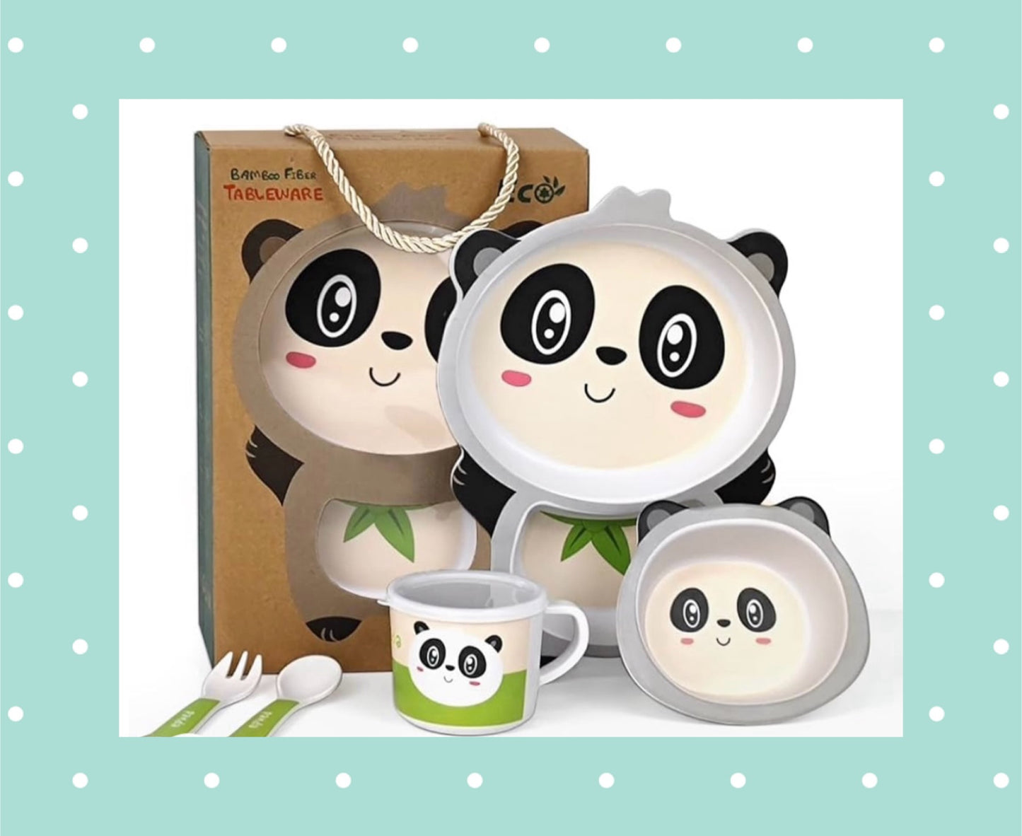 Cute Animal 5 piece Bamboo Fiber Dinnerware Plate and Bowl Set - eco friendly / non toxic