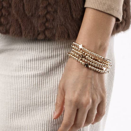 5 Stack Bead and Cross Stretch Bracelet, gold beads and crosses