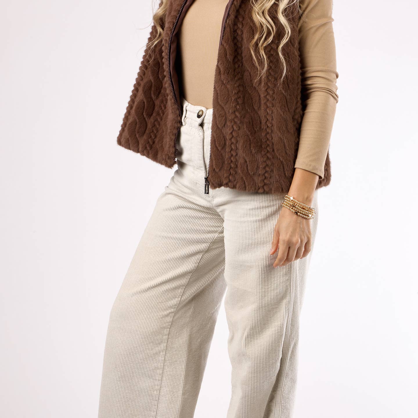 5 Stack Bead and Cross Stretch Bracelet, gold beads and crosses