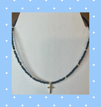 Faceted Collar/Choker with Cross Pendant - available in 3 colors