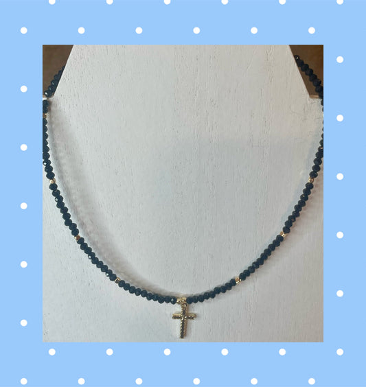 Faceted Collar/Choker with Cross Pendant - available in 3 colors