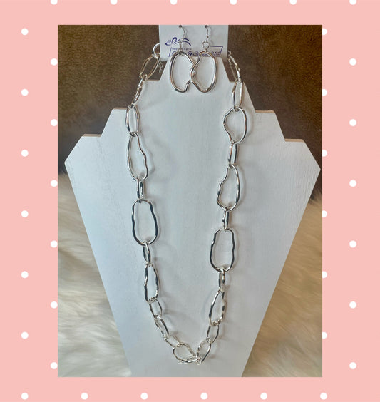 Silver Link Necklace & Earring Set