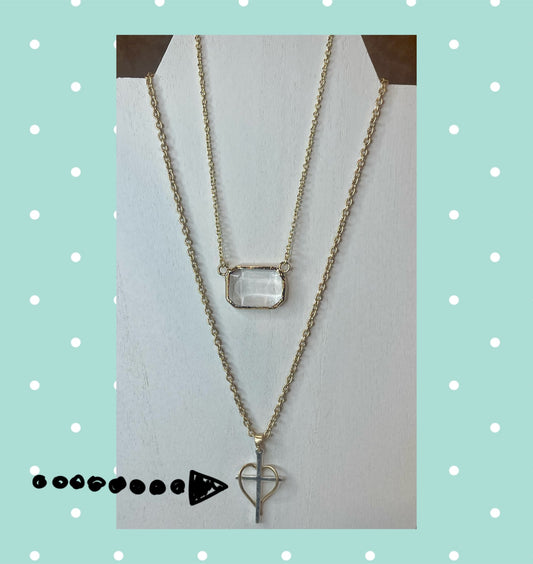 Two Toned - Gold & Silver Cross with heart necklace