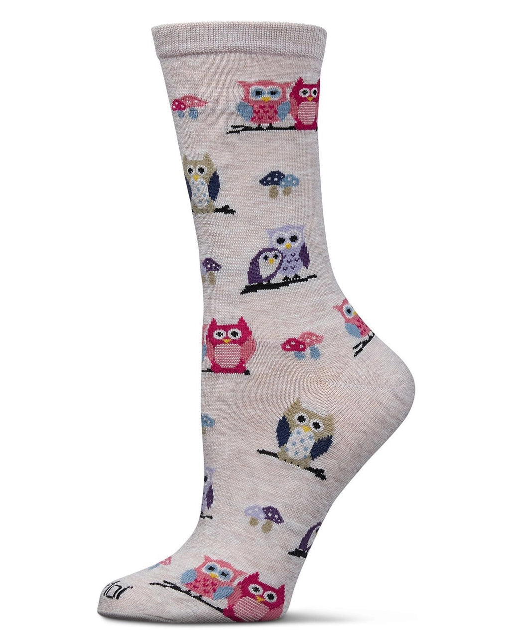 Memoi’ It's Owl Good Bamboo Crew Socks - Ivory Heather