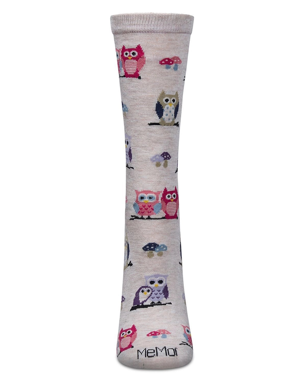 Memoi’ It's Owl Good Bamboo Crew Socks - Ivory Heather