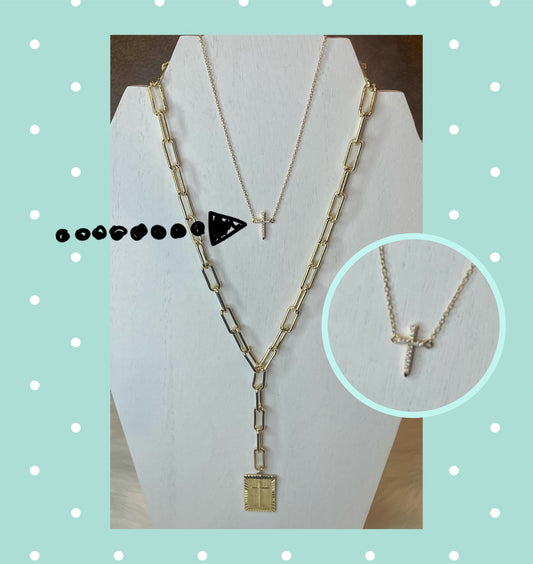 Child's Dainty Gold Tone Necklace with Rhinestone Cross Pendant (or adult choker)
