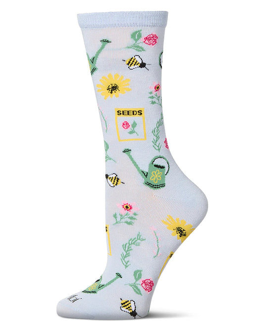 MeMoi’ Flower Garden Bamboo Blend Crew Socks - Sky Blue