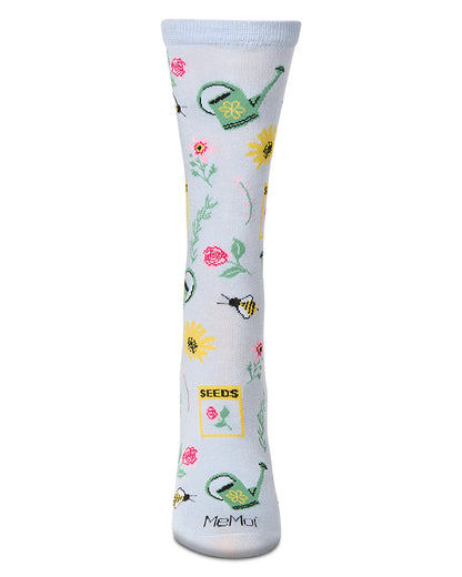 MeMoi’ Flower Garden Bamboo Blend Crew Socks - Sky Blue