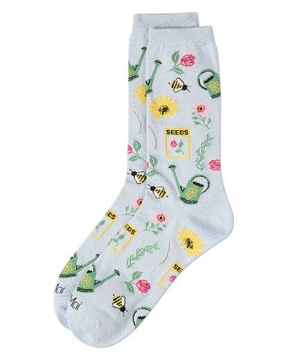 MeMoi’ Flower Garden Bamboo Blend Crew Socks - Sky Blue