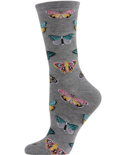 Memoi’ Butterfly Bamboo Blend Crew Socks - Medium Gray Heather