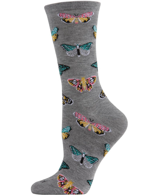Memoi’ Butterfly Bamboo Blend Crew Socks - Medium Gray Heather