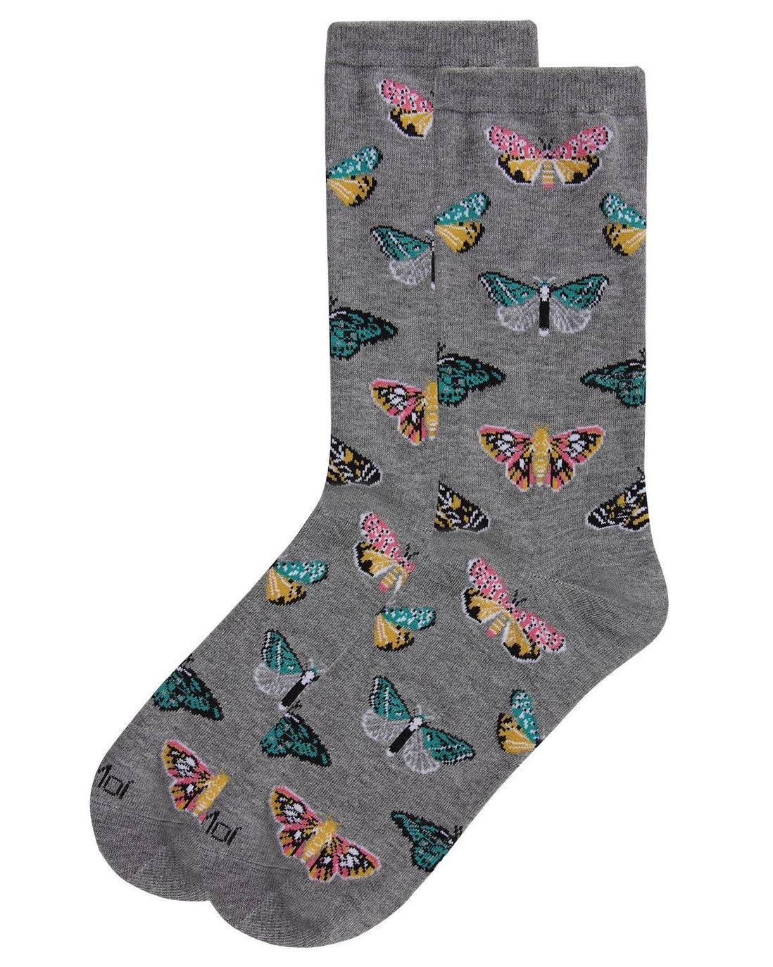 Memoi’ Butterfly Bamboo Blend Crew Socks - Medium Gray Heather
