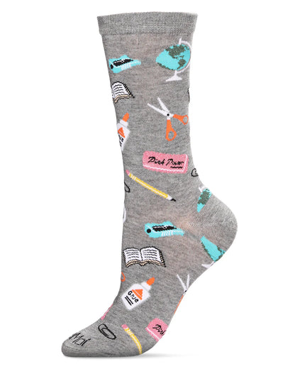 MeMoi’ School Supplies Bamboo Blend Crew Socks - Medium Gray Heather
