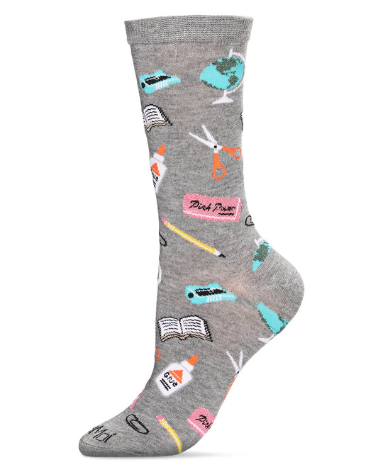 MeMoi’ School Supplies Bamboo Blend Crew Socks - Medium Gray Heather