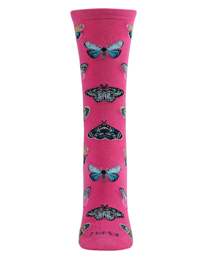 MeMoi’ Butterfly Bamboo Blend Crew Socks - Carmine Rose