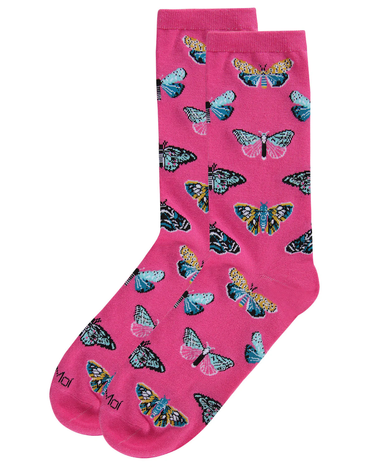 MeMoi’ Butterfly Bamboo Blend Crew Socks - Carmine Rose