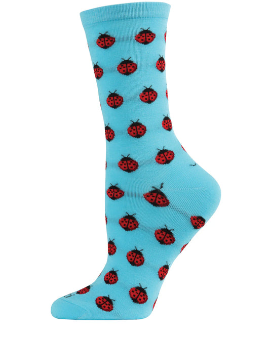 MeMoi’ Ladybug Bamboo Blend Crew Socks - Turquoise