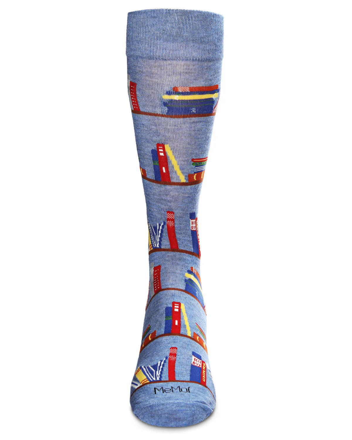 MeMoi’ Men's "Bookshelf" Rayon from Bamboo Blend Novelty Crew Sock - Denim Heather
