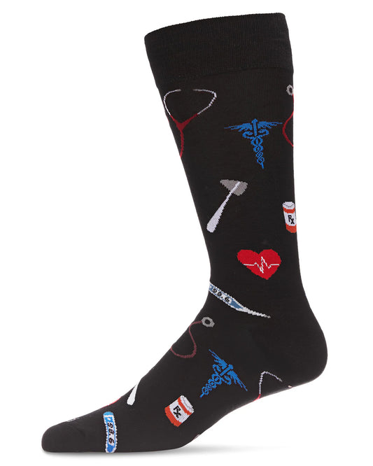MeMoi’ Men's Medical Doctor Bamboo Blend Novelty Crew Sock - Black
