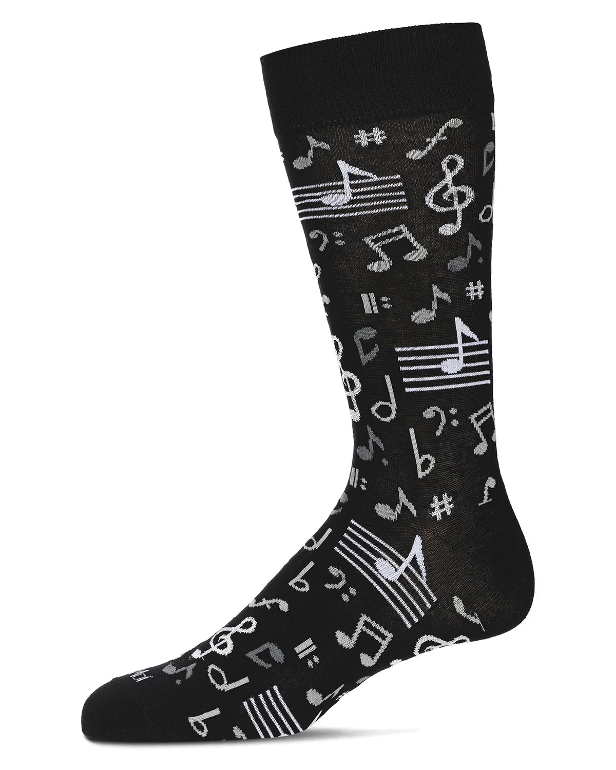 MeMoi’ Men's Musical Notes Bamboo Crew Socks - Black