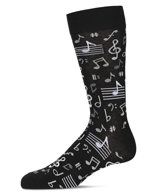 MeMoi’ Men's Musical Notes Bamboo Crew Socks - Black