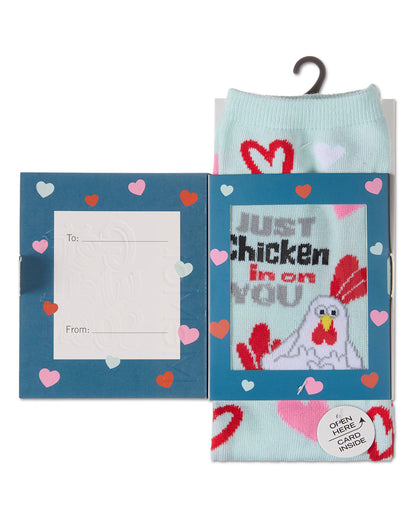 MeMoi’ Just Chicken In On You Greeting Card Crew Socks - Mint