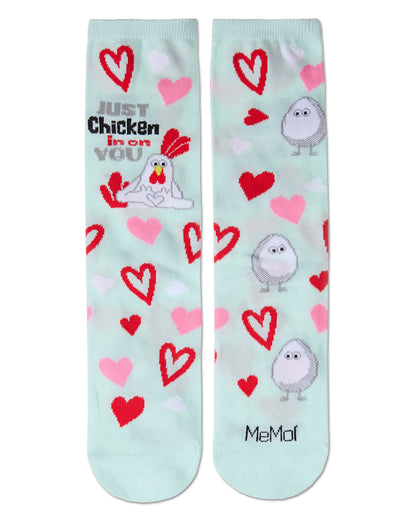 MeMoi’ Just Chicken In On You Greeting Card Crew Socks - Mint