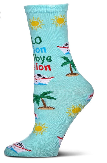 MeMoi’ Happy Retirement - Goodbye Tension Hello Pension Greeting Card Crew Socks - Aqua Splash