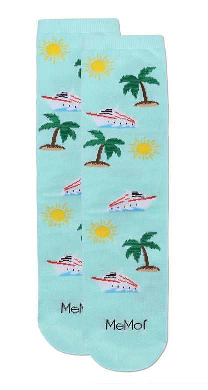 MeMoi’ Happy Retirement - Goodbye Tension Hello Pension Greeting Card Crew Socks - Aqua Splash