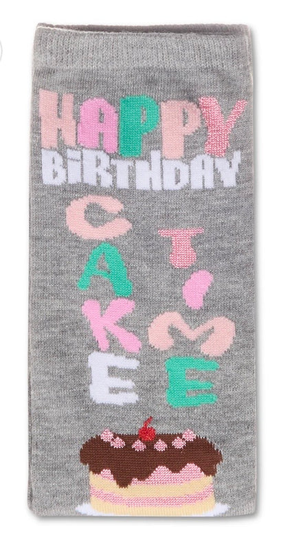 MeMoi’ Women's "Happy Birthday Cake Time" Greeting Card Crew Socks - Medium Heather Gray