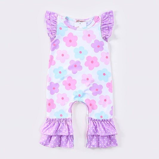 Clothing for Baby Girl-Purple Daisy Baby Romper