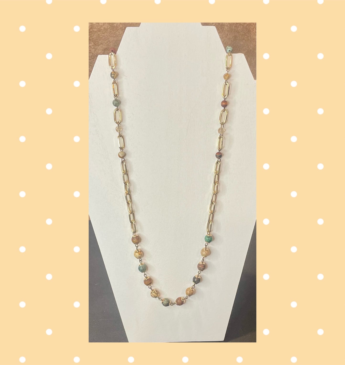 Natural Beaded Chain Link Long Necklace