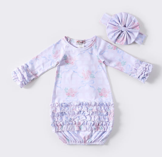 Clothing for Baby Girl - Plaid Coquette Baby Gown fits Newborn to 3 Months